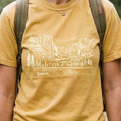Yosemite Line Drawing Cotton T-Shirt