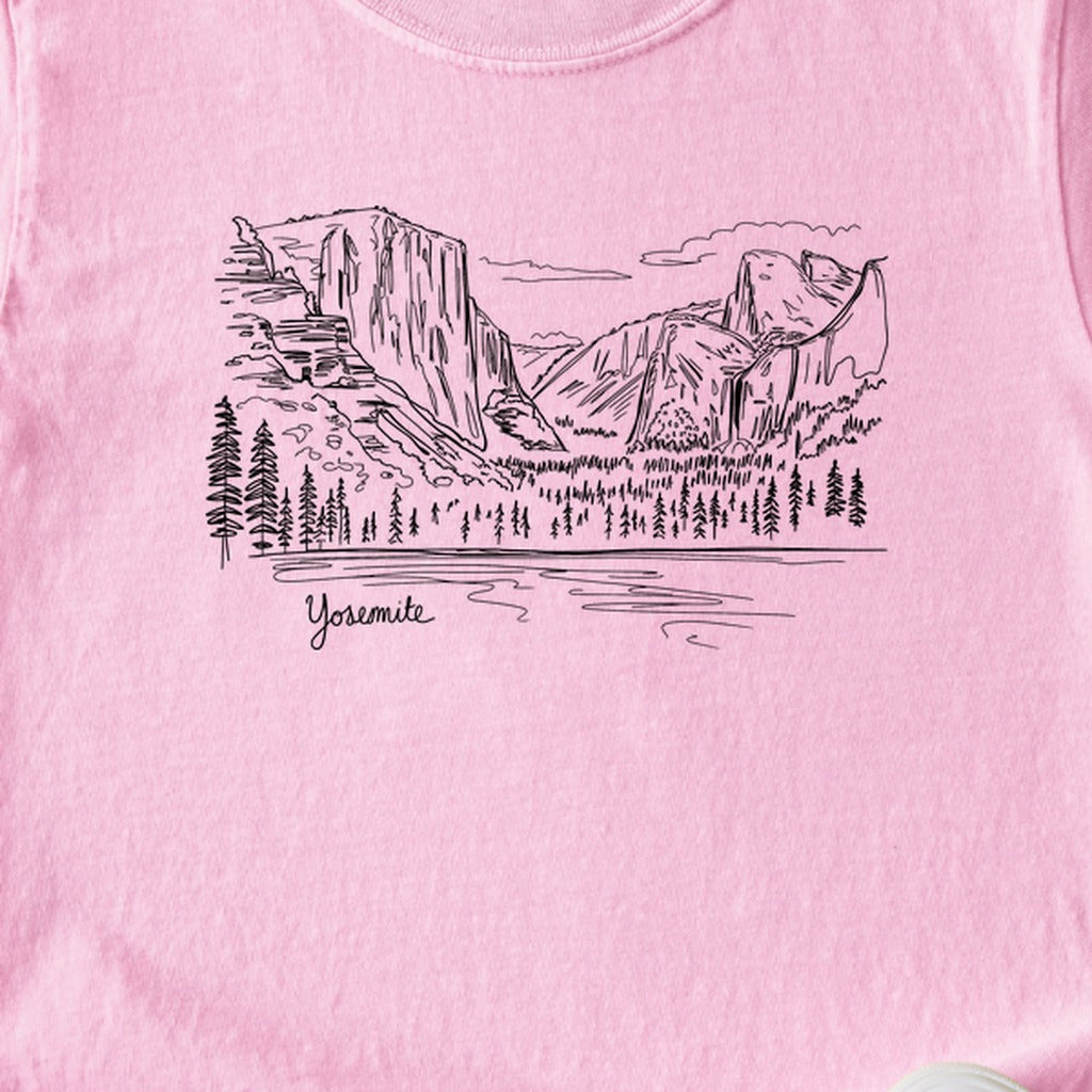 Yosemite Line Drawing Kids Cotton T-Shirt