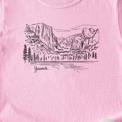 Yosemite Line Drawing Kids Cotton T-Shirt
