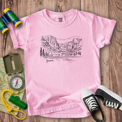 Yosemite Line Drawing Kids Cotton T-Shirt