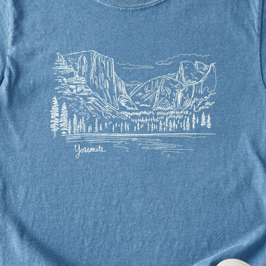 Yosemite Line Drawing Kids Cotton T-Shirt