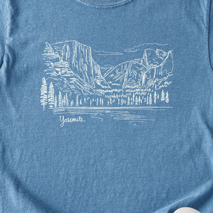 Yosemite Line Drawing Kids Cotton T-Shirt