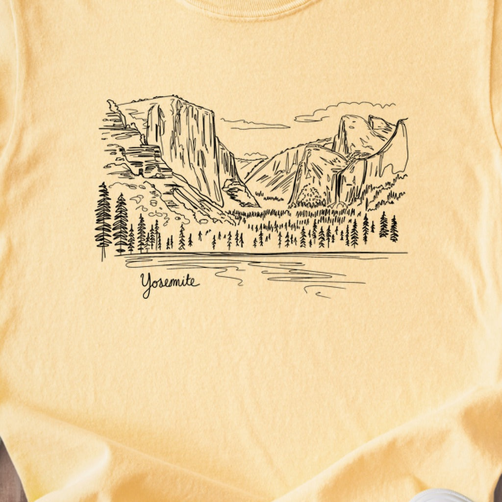 Yosemite Line Drawing Kids Cotton T-Shirt