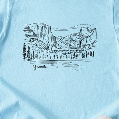 Yosemite Line Drawing Kids Cotton T-Shirt