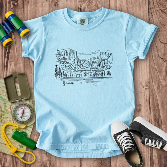 Yosemite Line Drawing Kids Cotton T-Shirt