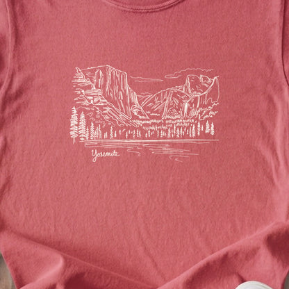 Yosemite Line Drawing Kids Cotton T-Shirt