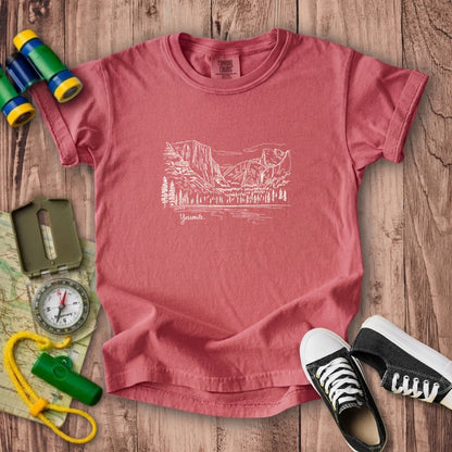 Yosemite Line Drawing Kids Cotton T-Shirt
