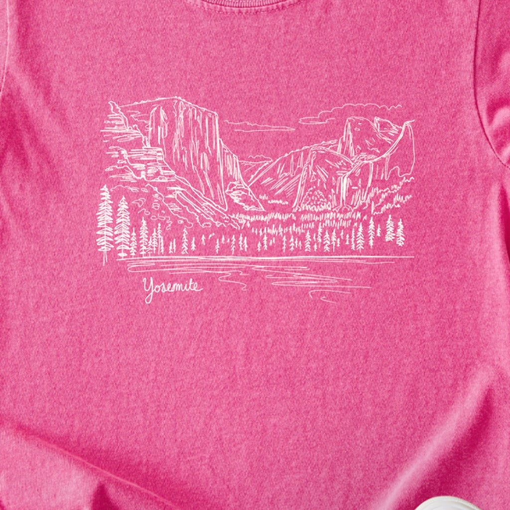 Yosemite Line Drawing Kids Cotton T-Shirt