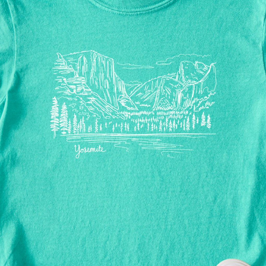 Yosemite Line Drawing Kids Cotton T-Shirt