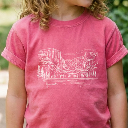 Yosemite Line Drawing Kids Cotton T-Shirt