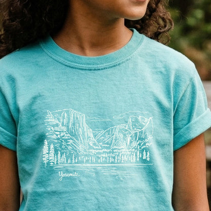 Yosemite Line Drawing Kids Cotton T-Shirt