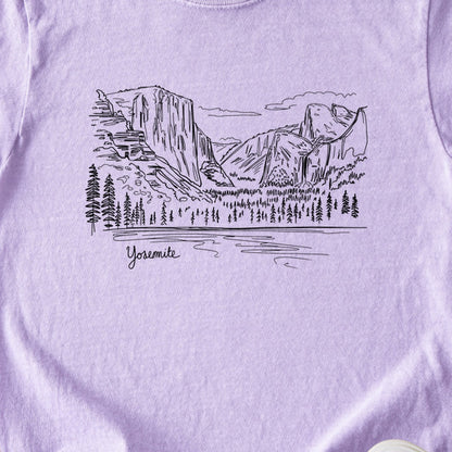 Yosemite Line Drawing Kids Cotton T-Shirt