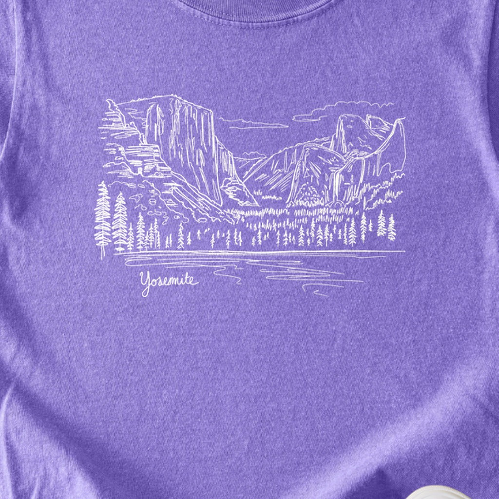 Yosemite Line Drawing Kids Cotton T-Shirt