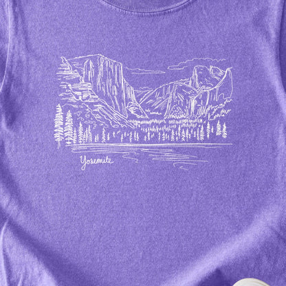 Yosemite Line Drawing Kids Cotton T-Shirt