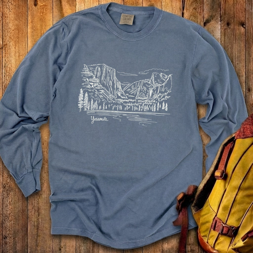 Yosemite Line Drawing Cotton Long Sleeve