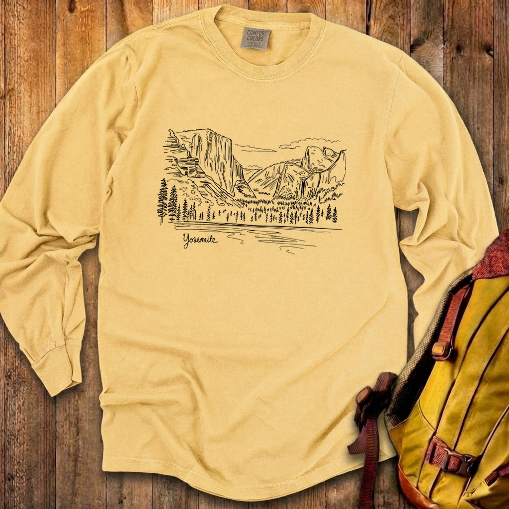 Yosemite Line Drawing Cotton Long Sleeve