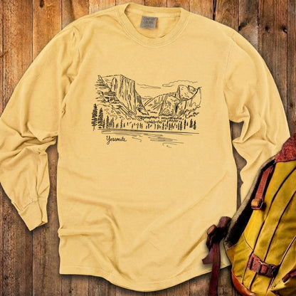 Yosemite Line Drawing Cotton Long Sleeve