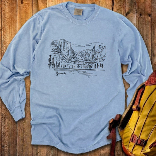 Yosemite Line Drawing Cotton Long Sleeve