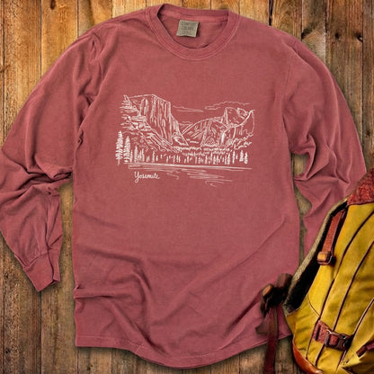 Yosemite Line Drawing Cotton Long Sleeve