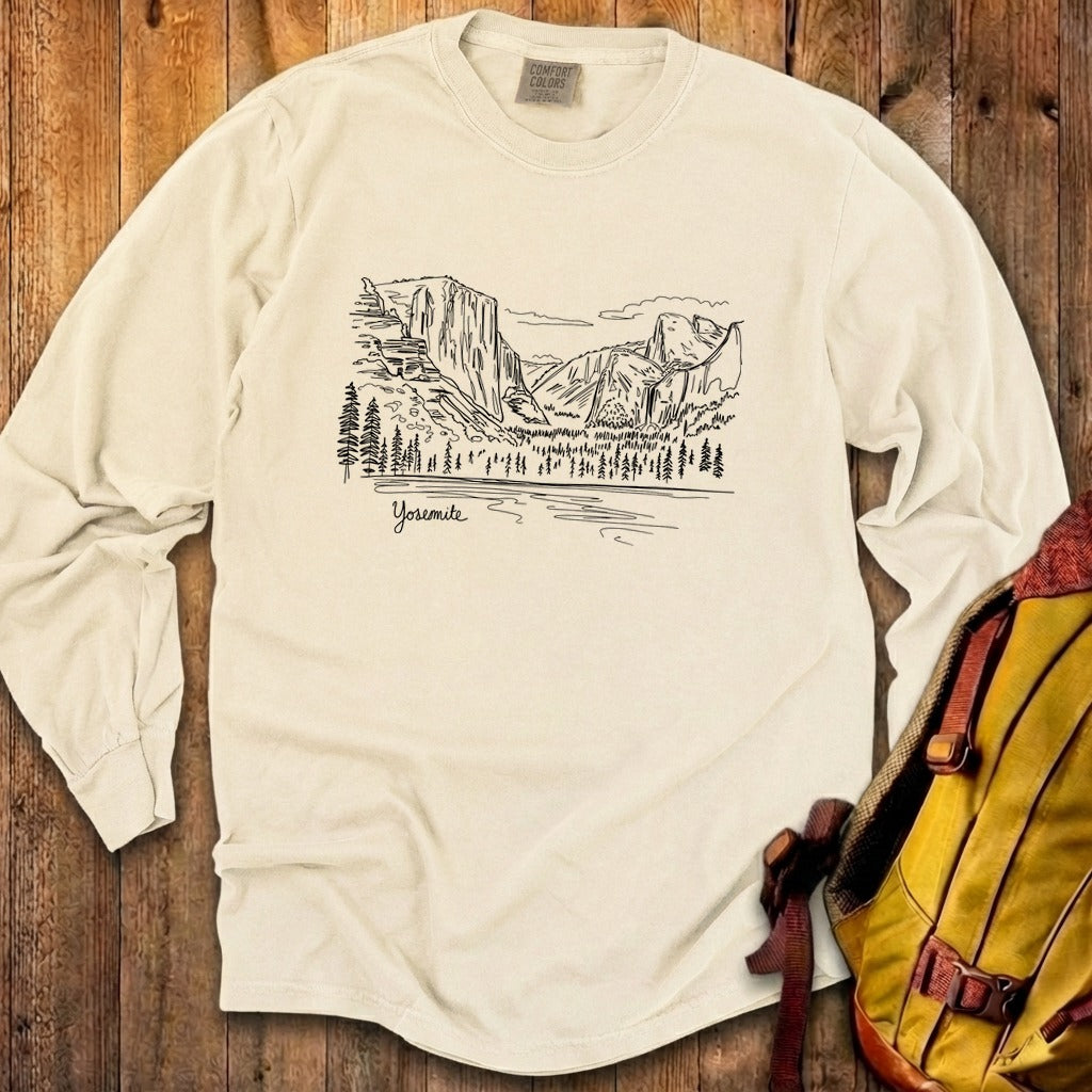Yosemite Line Drawing Cotton Long Sleeve