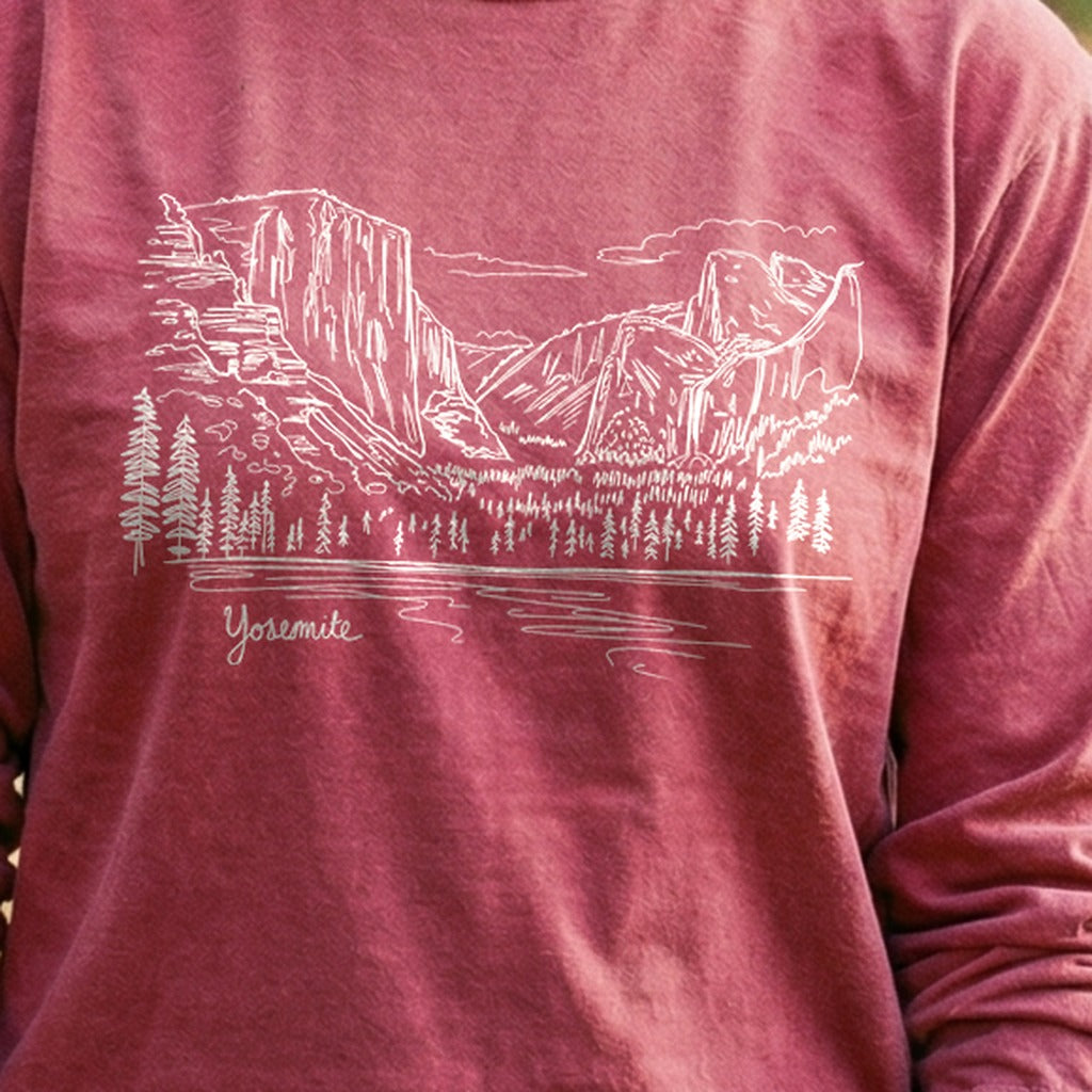 Yosemite Line Drawing Cotton Long Sleeve