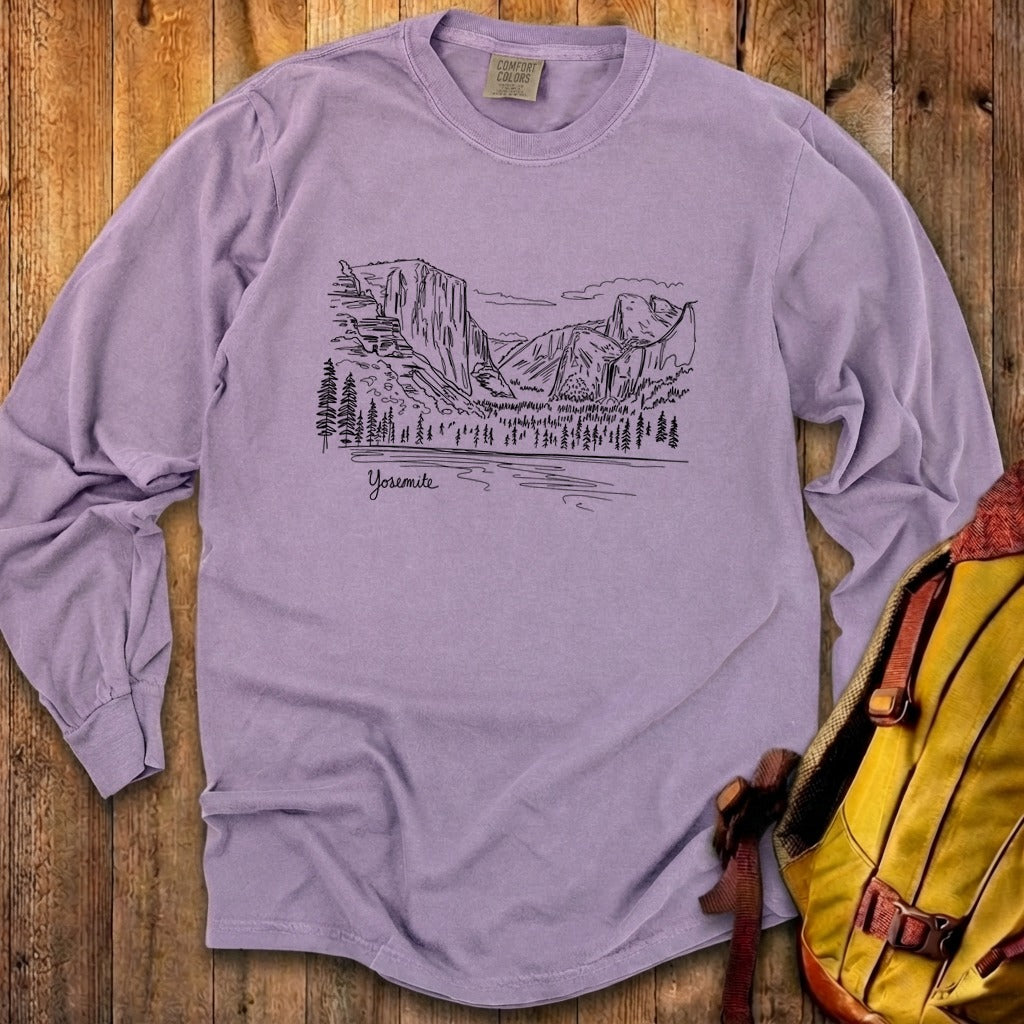 Yosemite Line Drawing Cotton Long Sleeve