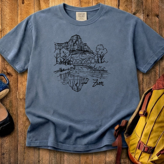 Zion Line Drawing Cotton T-Shirt