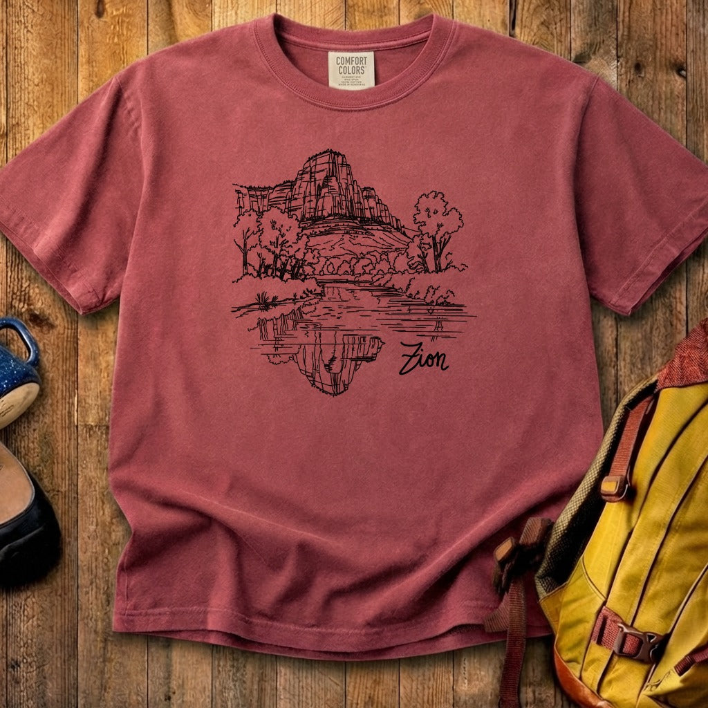 Zion Line Drawing Cotton T-Shirt
