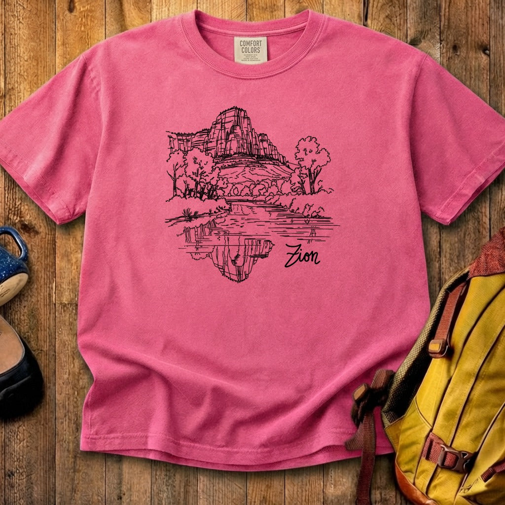 Zion Line Drawing Cotton T-Shirt