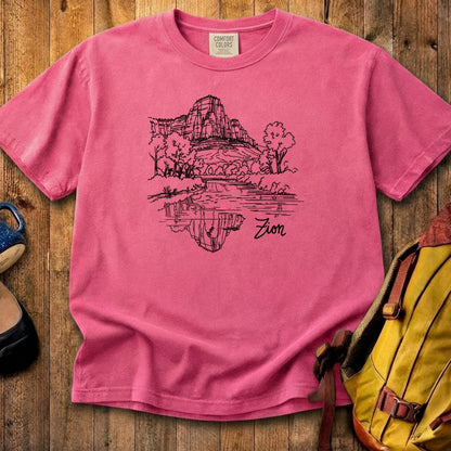 Zion Line Drawing Cotton T-Shirt