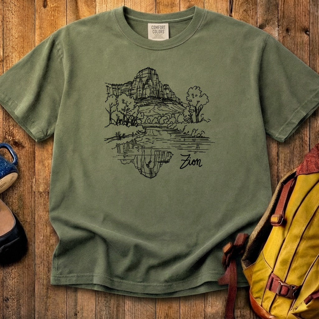 Zion Line Drawing Cotton T-Shirt