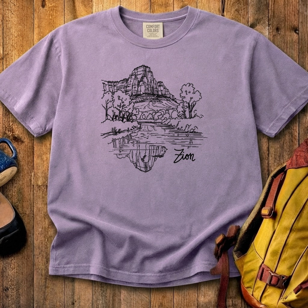 Zion Line Drawing Cotton T-Shirt