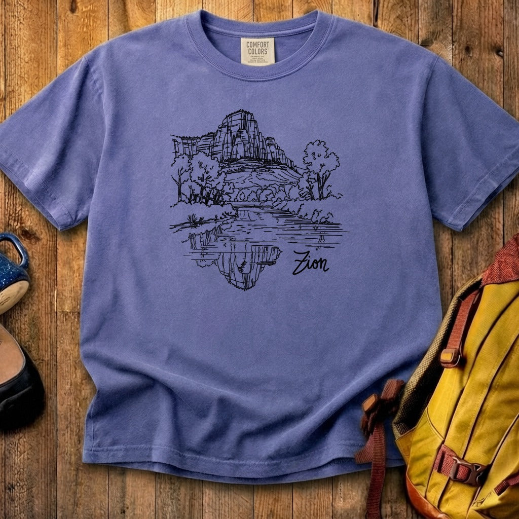 Zion Line Drawing Cotton T-Shirt