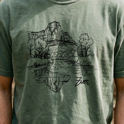 Zion Line Drawing Cotton T-Shirt