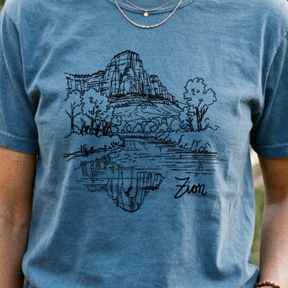 Zion Line Drawing Cotton T-Shirt