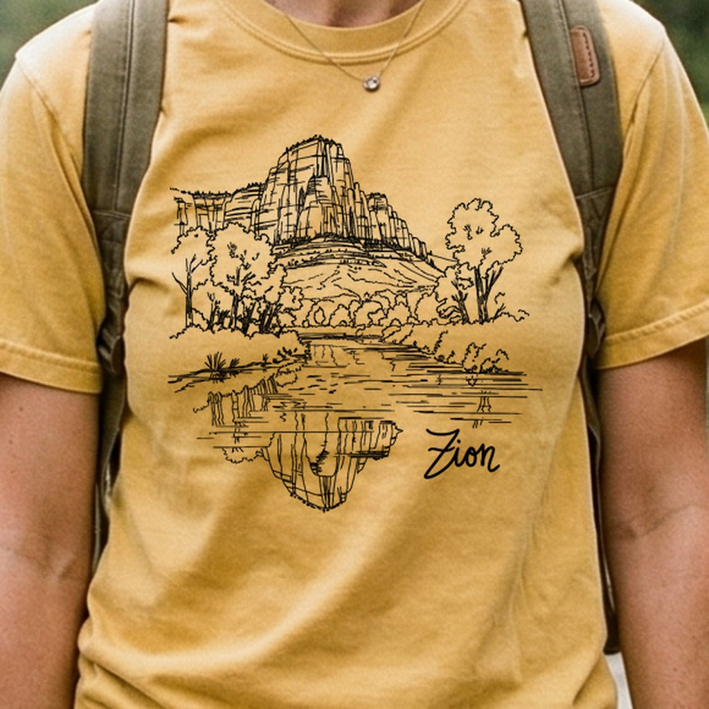 Zion Line Drawing Cotton T-Shirt