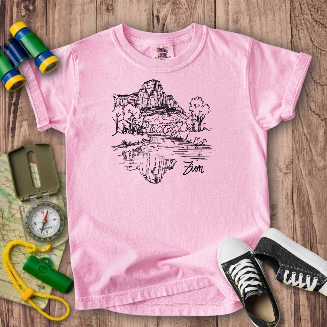 Zion Line Drawing Kids Cotton T-Shirt