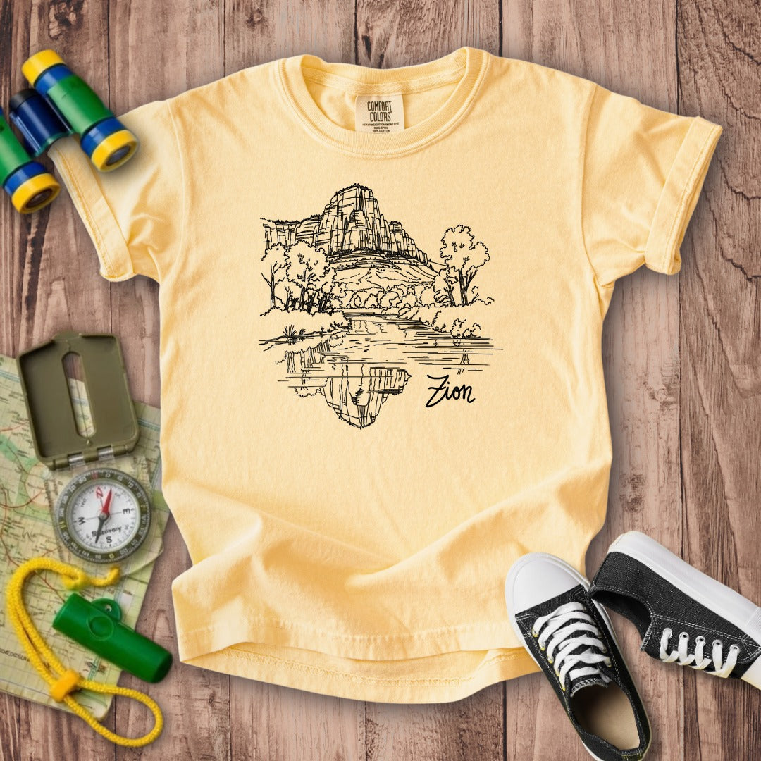 Zion Line Drawing Kids Cotton T-Shirt