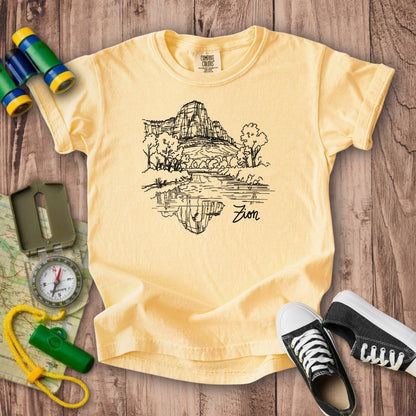 Zion Line Drawing Kids Cotton T-Shirt