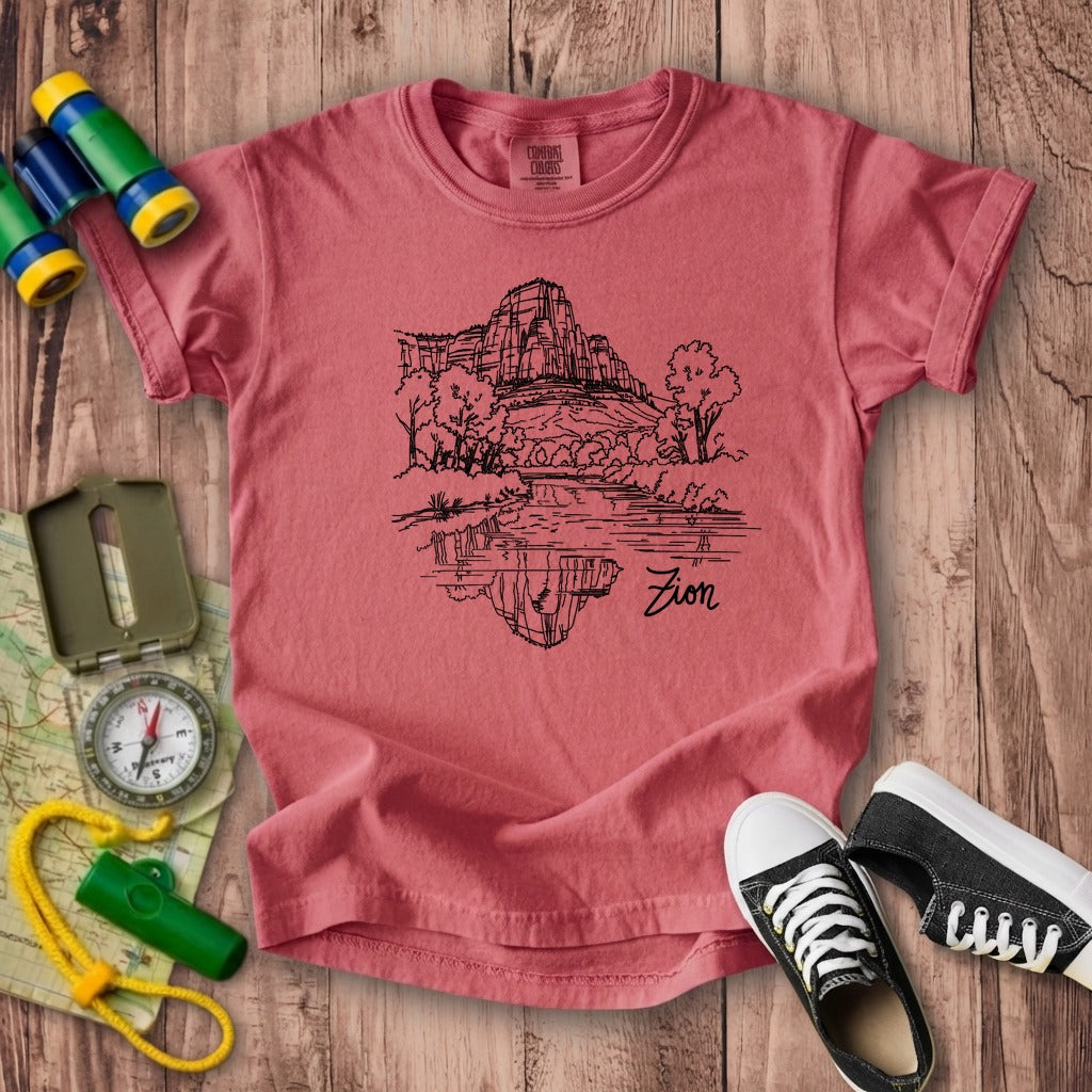 Zion Line Drawing Kids Cotton T-Shirt