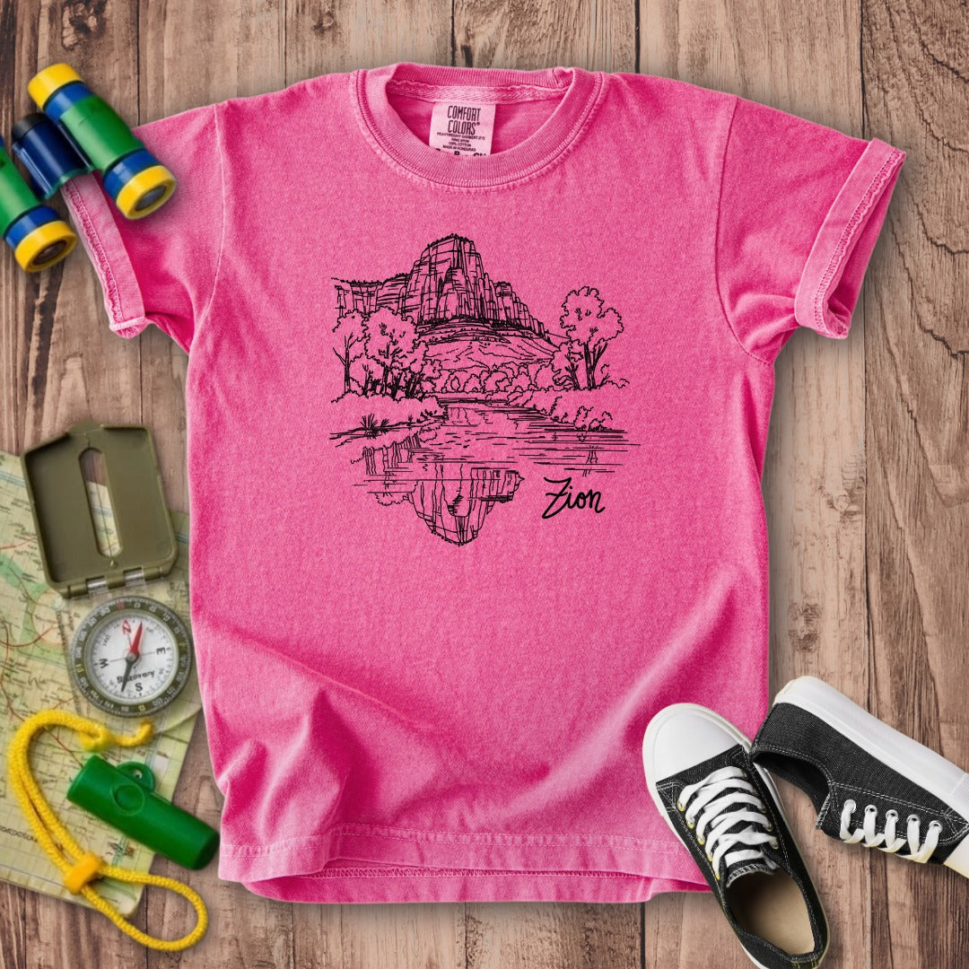 Zion Line Drawing Kids Cotton T-Shirt