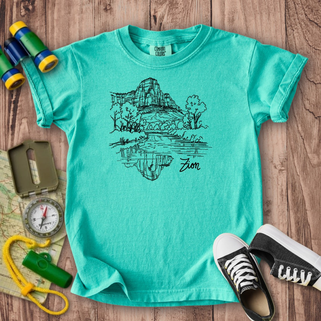 Zion Line Drawing Kids Cotton T-Shirt