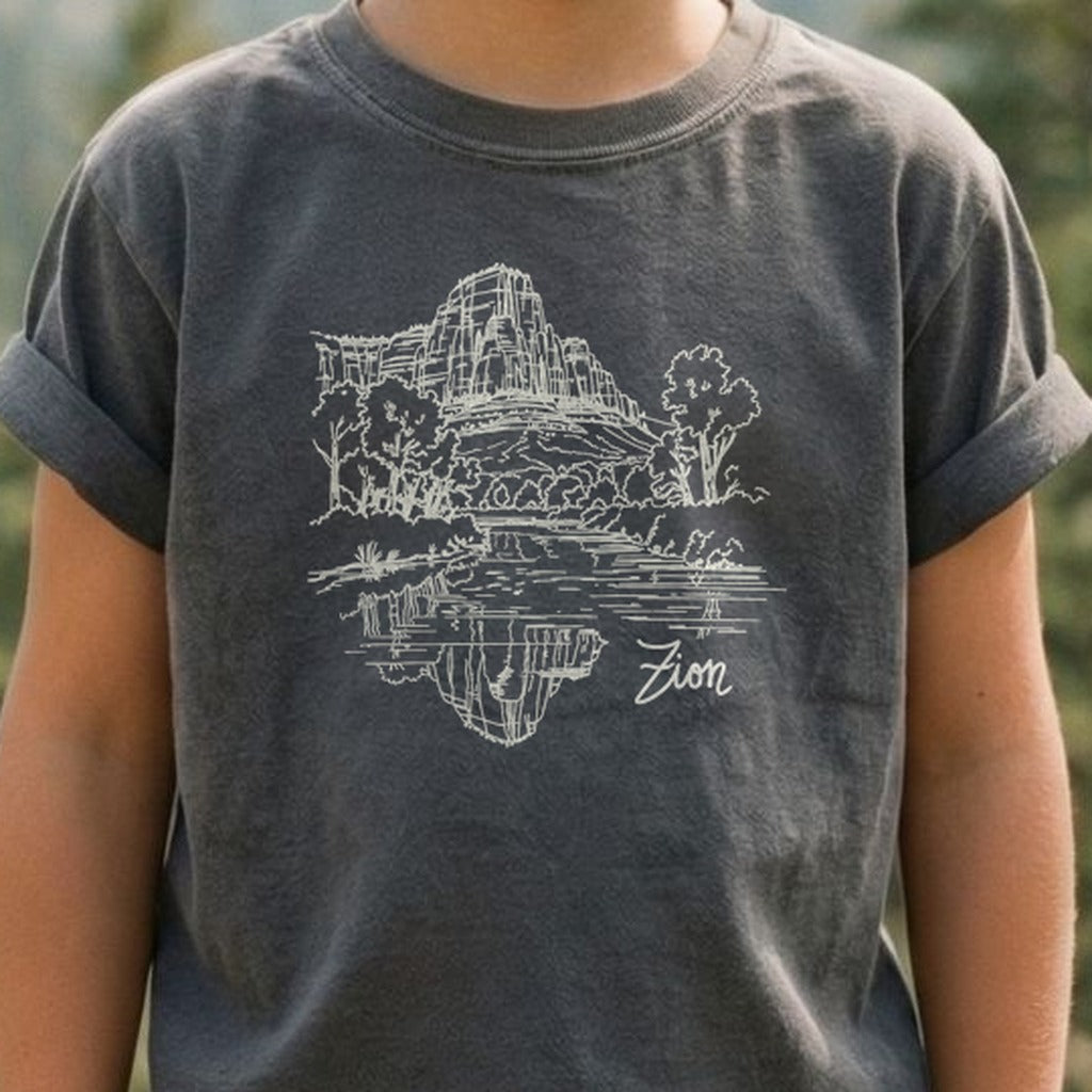Zion Line Drawing Kids Cotton T-Shirt