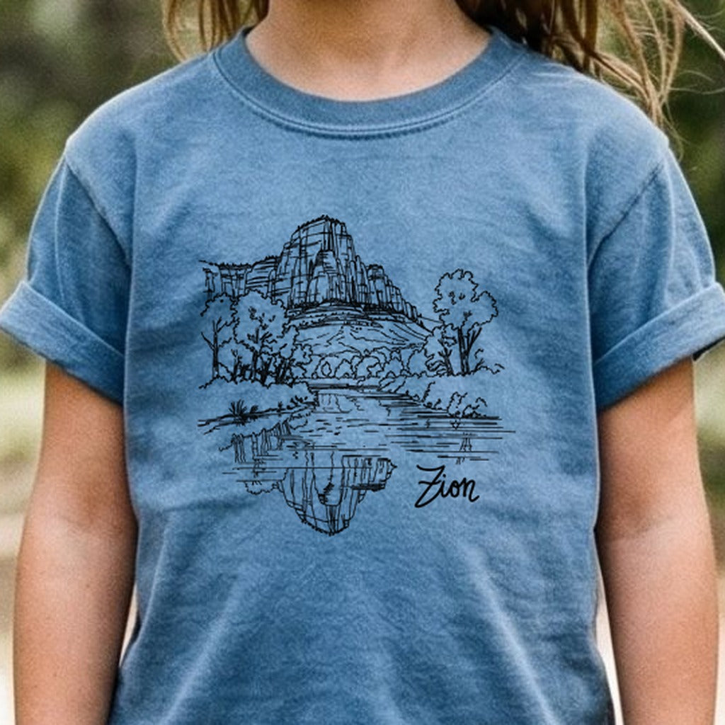 Zion Line Drawing Kids Cotton T-Shirt
