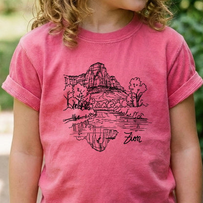 Zion Line Drawing Kids Cotton T-Shirt