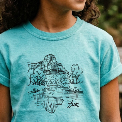 Zion Line Drawing Kids Cotton T-Shirt