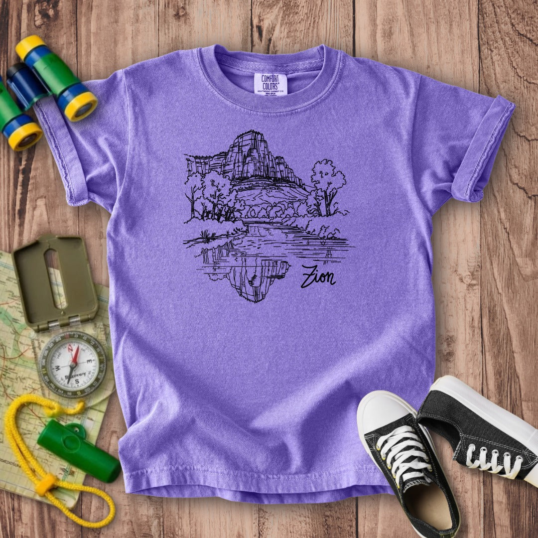 Zion Line Drawing Kids Cotton T-Shirt